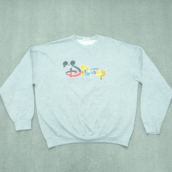 Disney Other - Disney Store Sweatshirt Men Size Xl Spell Out Distressed Gray Mickey Donald